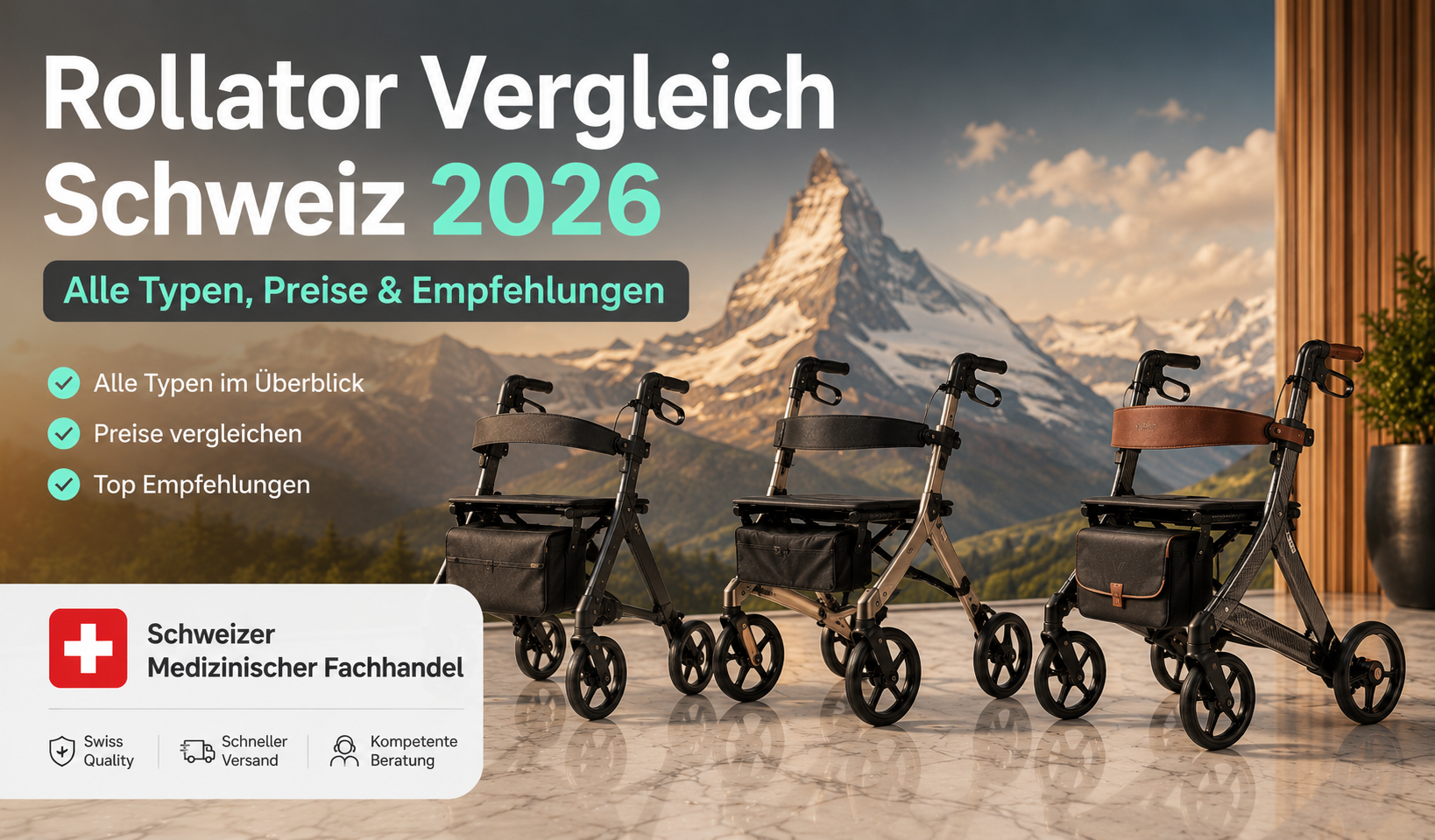 Rollator Vergleich Schweiz 2026 – alle Typen, Preise & Empfehlungen