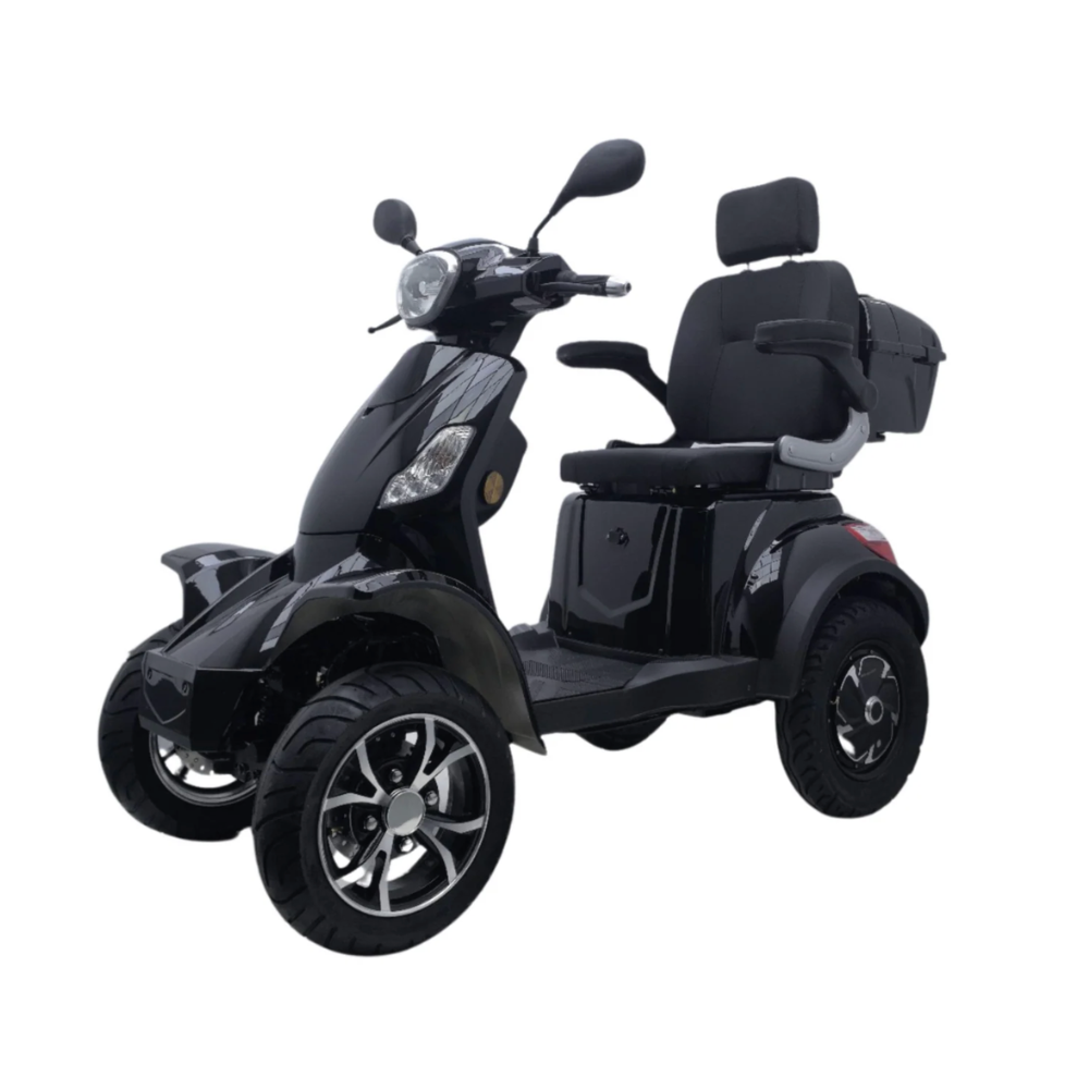 Seniorenmobil Swiss Duo Schwarz – Frontansicht, 4-Rad Elektromobil mit Doppelmotor