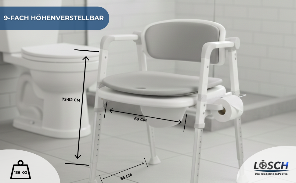 Toilettenstuhl Versa Belastbarkeit bis 136 kg