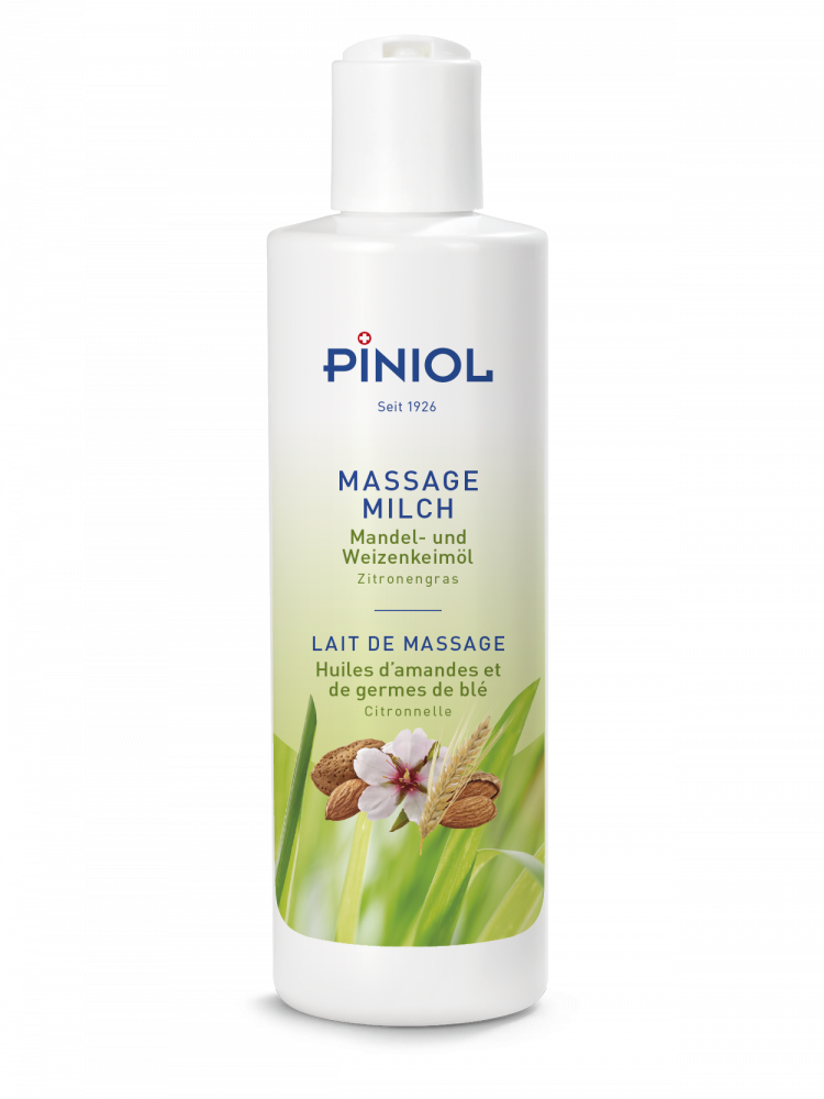 Massagemilch mit Mandel- und Weizenkeimöl ohne Paraffin mit Zitronengrasduft