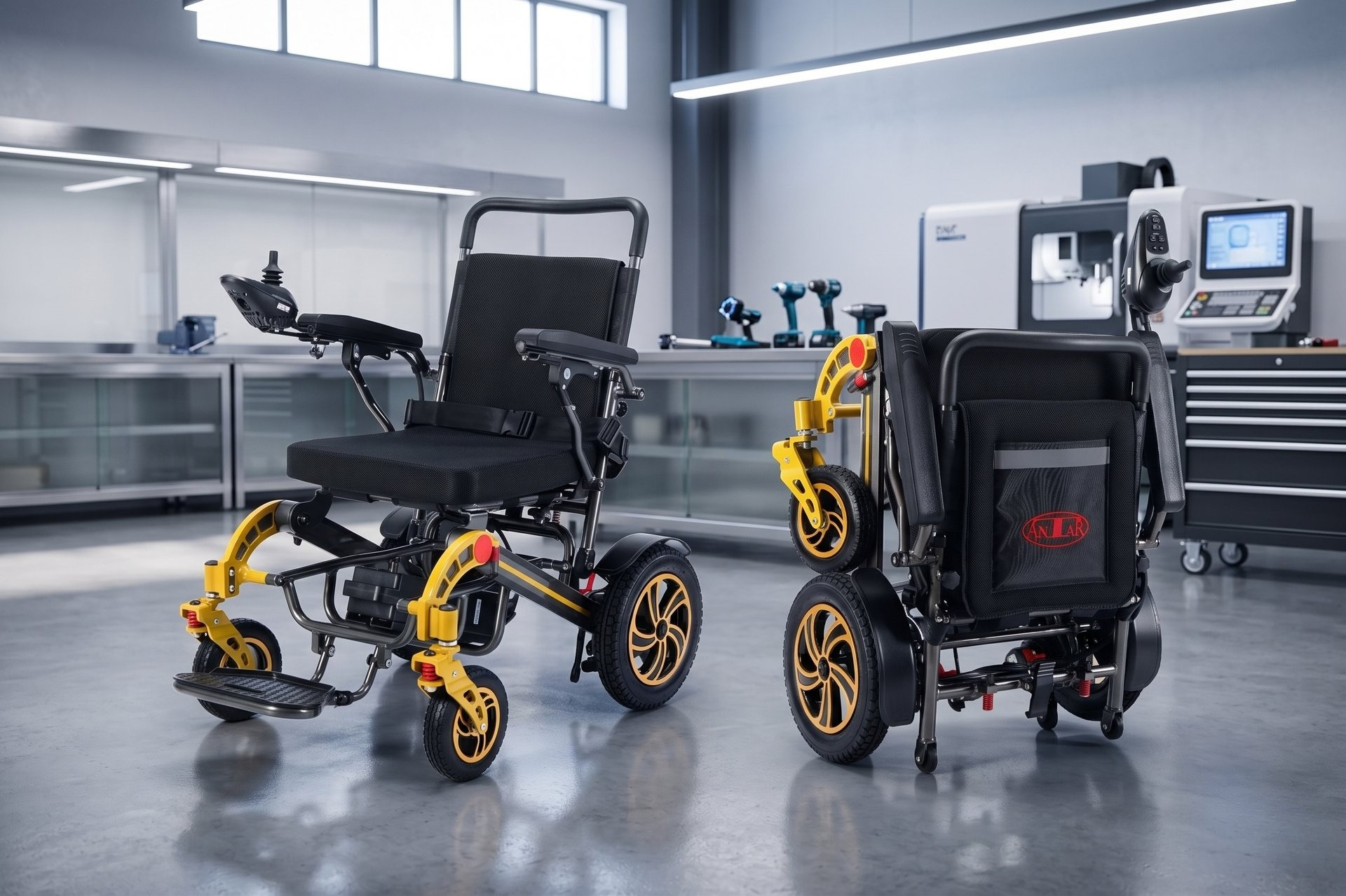 Elektrorollstuhl faltbar nur 29 kg leicht – Antar AT52337 Silber & Gold
