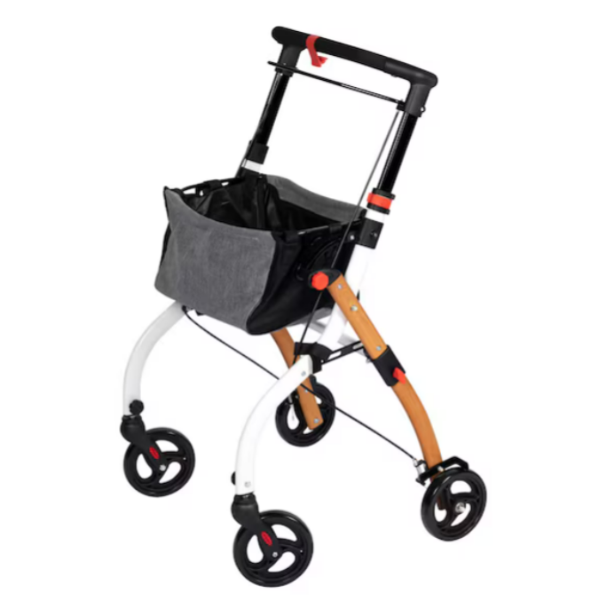 Indoor-Rollator in Holz-Optik mit Tasche und Tablett
