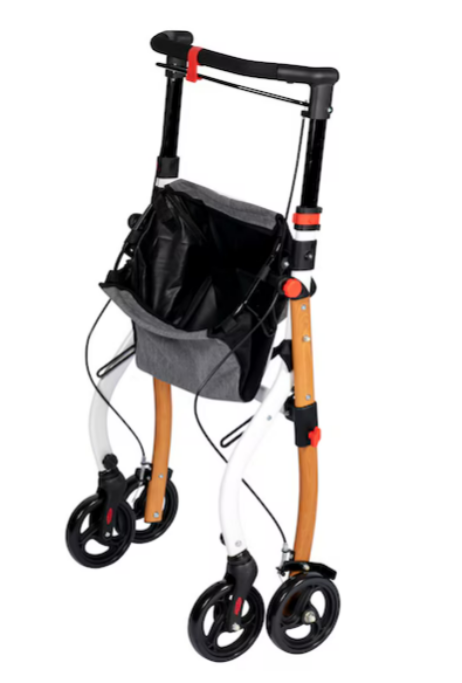 Indoor-Rollator in Holz-Optik mit Tasche und Tablett