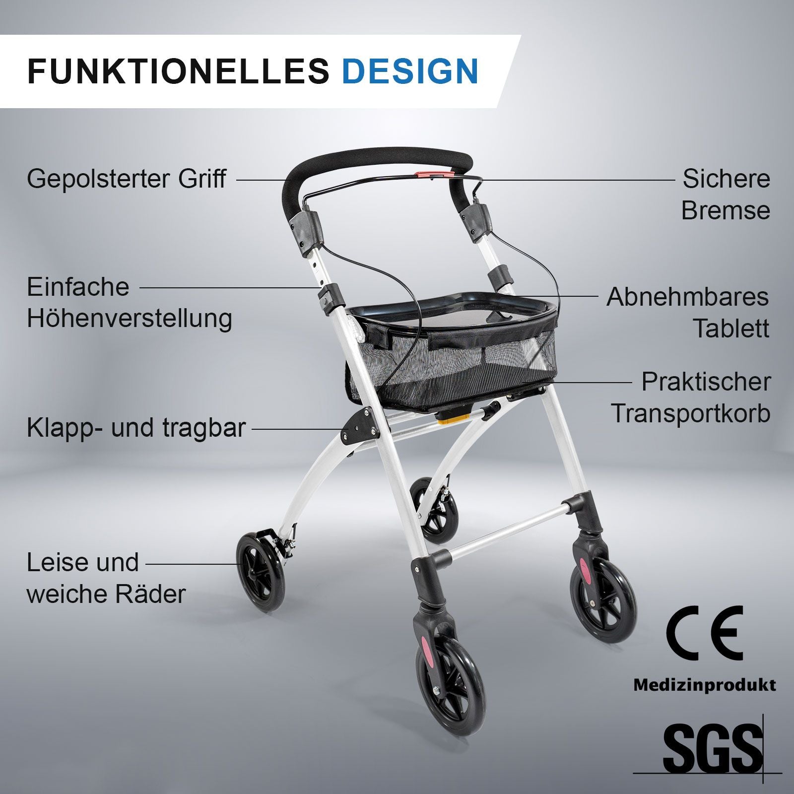 Rollator Casa Soft schmal für Wohnung & Innenbereich