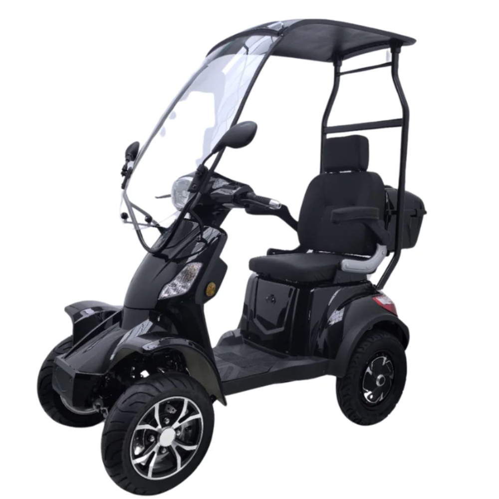 Swiss Duo Seniorenmobil – Heckansicht mit Stauraum und Topcase
