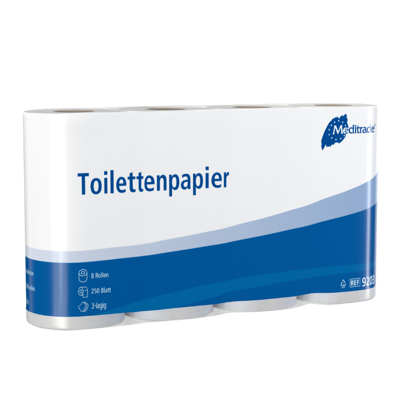Toilettenpapier 3-lagig, weiss – 250 Blatt pro Rolle (Meditrade)
