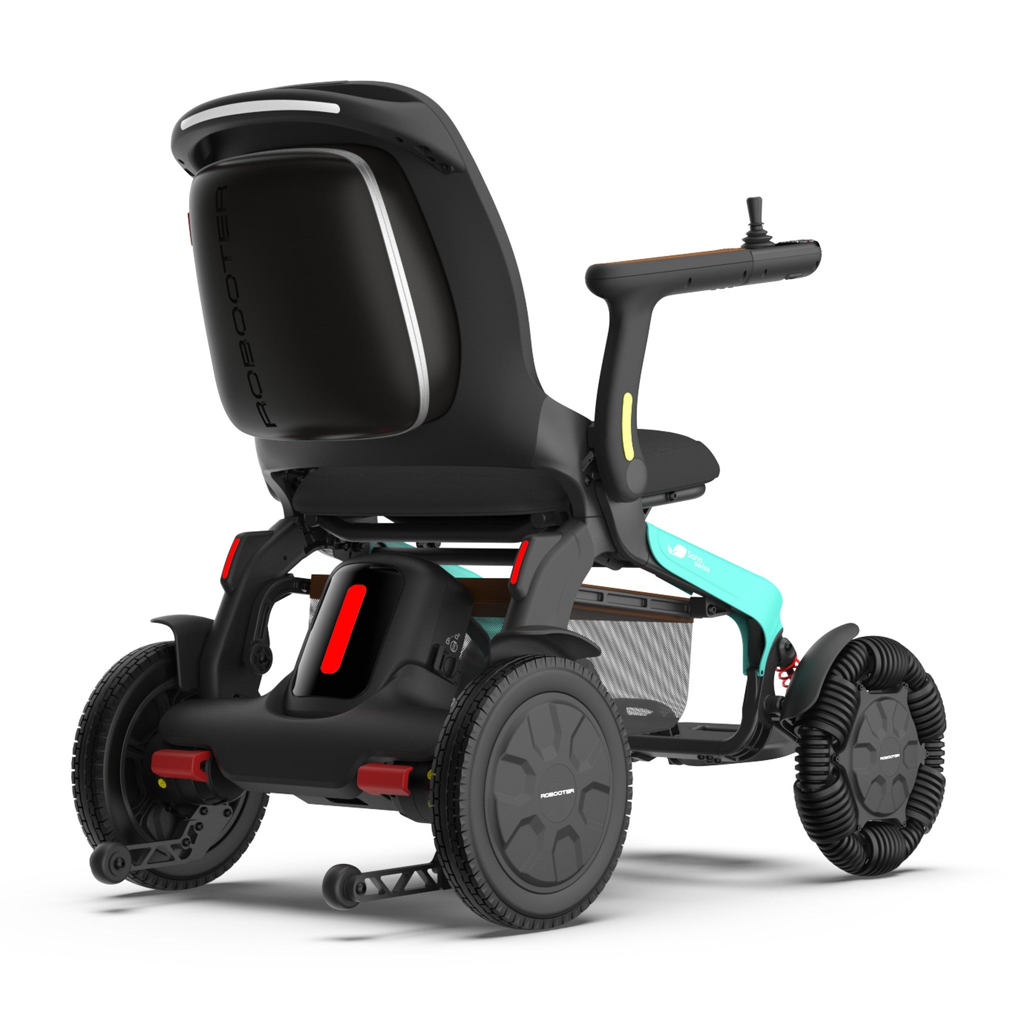 Elektrorollstuhl E60 Pro Outdoor schräg von hinten rechts mit hoher Rückenlehne