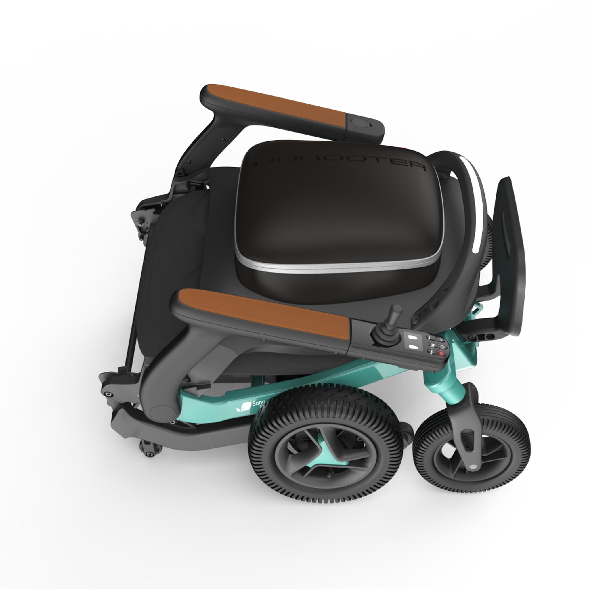Elektrorollstuhl E40 Indoor zusammengeklappt von oben, kompakt für Transport und Lagerung